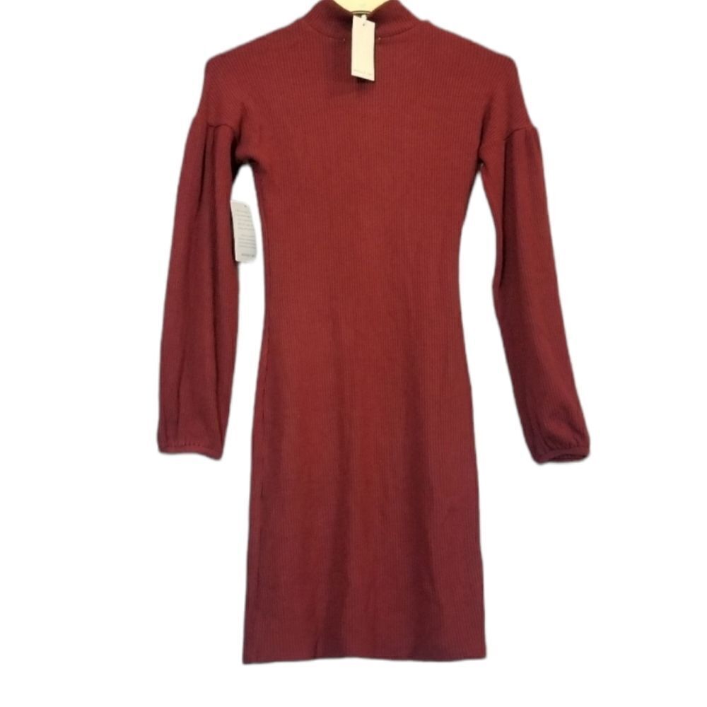 Mello Day Maroon Ribbed‎ Knit Midi Sweater Dress Size Small